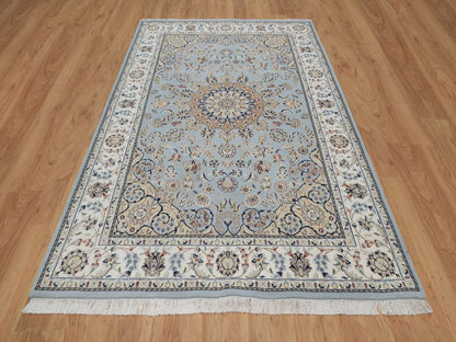 Blue 5'11" x 9'2" Fine Oriental Hand knotted Wool/Silk Rug - Sku: O091611
