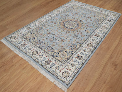 Blue 5'11" x 9'2" Fine Oriental Hand knotted Wool/Silk Rug - Sku: O091611