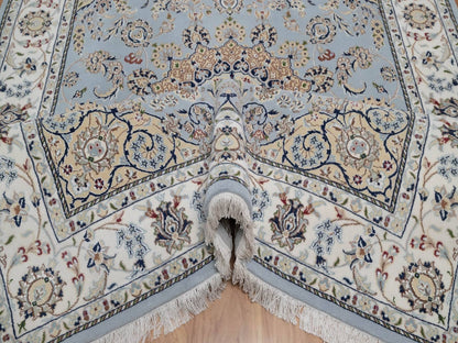 Blue 5'11" x 9'2" Fine Oriental Hand knotted Wool/Silk Rug - Sku: O091611