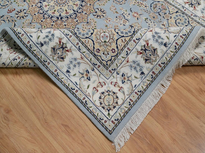 Blue 5'11" x 9'2" Fine Oriental Hand knotted Wool/Silk Rug - Sku: O091611