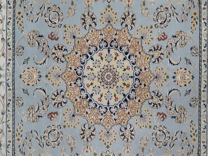 Blue 5'11" x 9'2" Fine Oriental Hand knotted Wool/Silk Rug - Sku: O091611