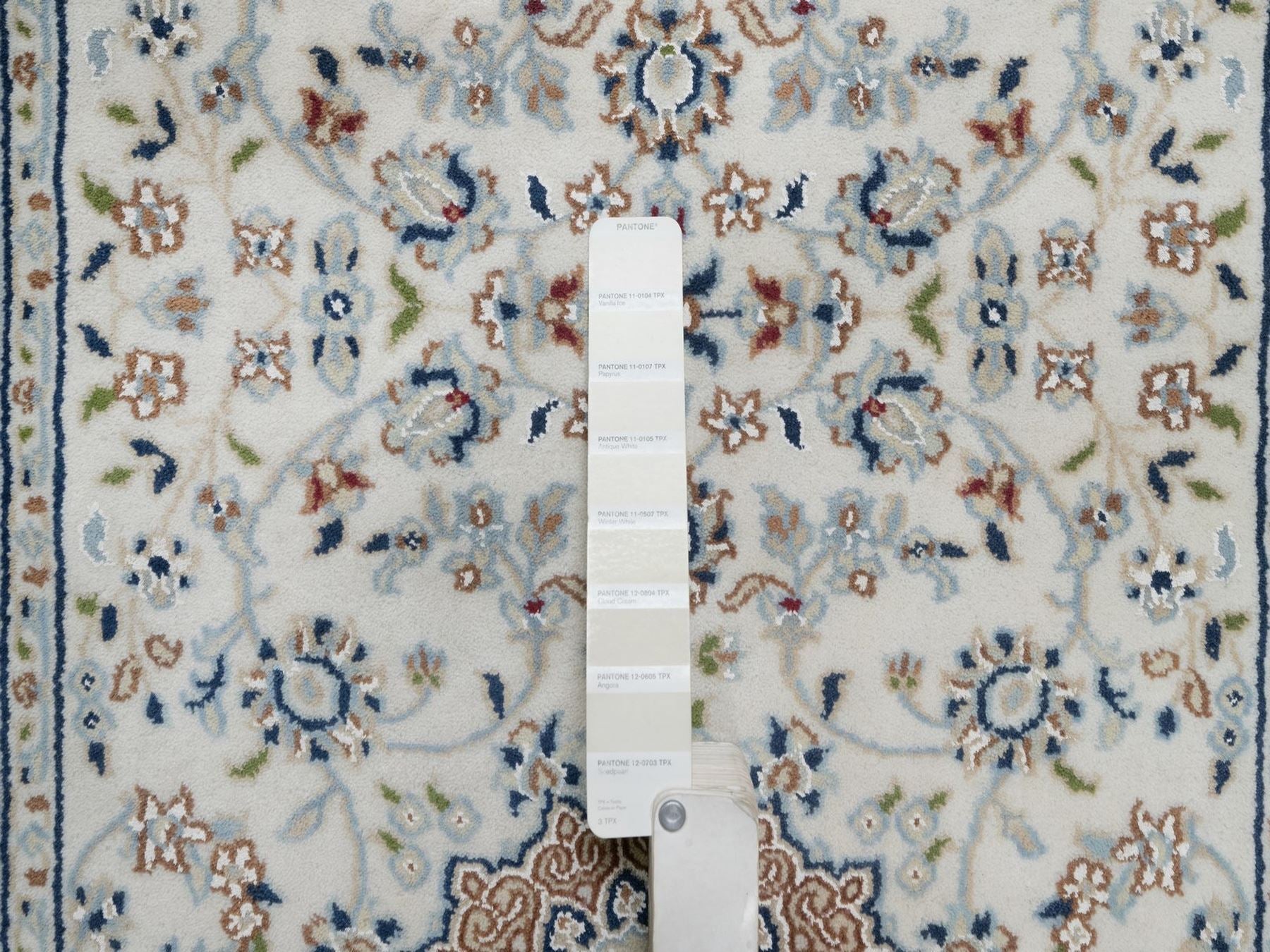 Nain Fine Oriental hand-knotted wool/silk runner in Ivory & Light Blue, 2'10" x 14'6" — SKU O091614 (view 4)