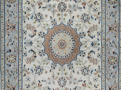 Nain Fine Oriental hand-knotted wool/silk runner in Ivory & Light Blue, 2'10" x 14'6" — SKU O091614 (view 5)