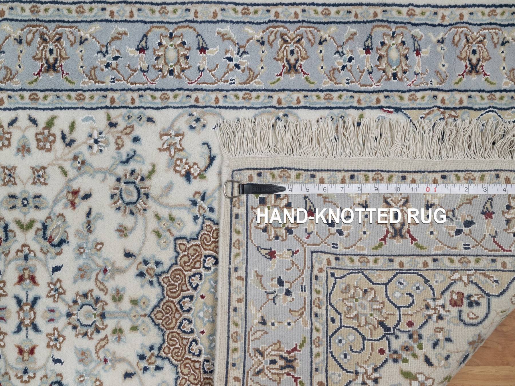 Nain Fine Oriental hand-knotted wool/silk runner in Ivory & Light Blue, 2'10" x 14'6" — SKU O091614 (view 8)