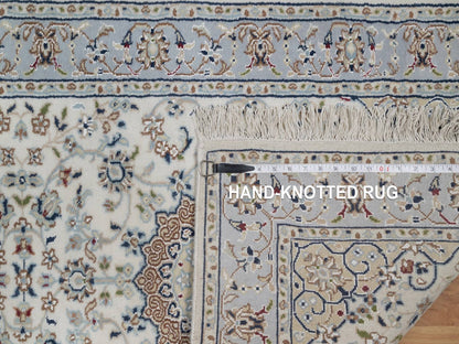 Nain Fine Oriental hand-knotted wool/silk runner in Ivory & Light Blue, 2'10" x 14'6" — SKU O091614 (view 8)