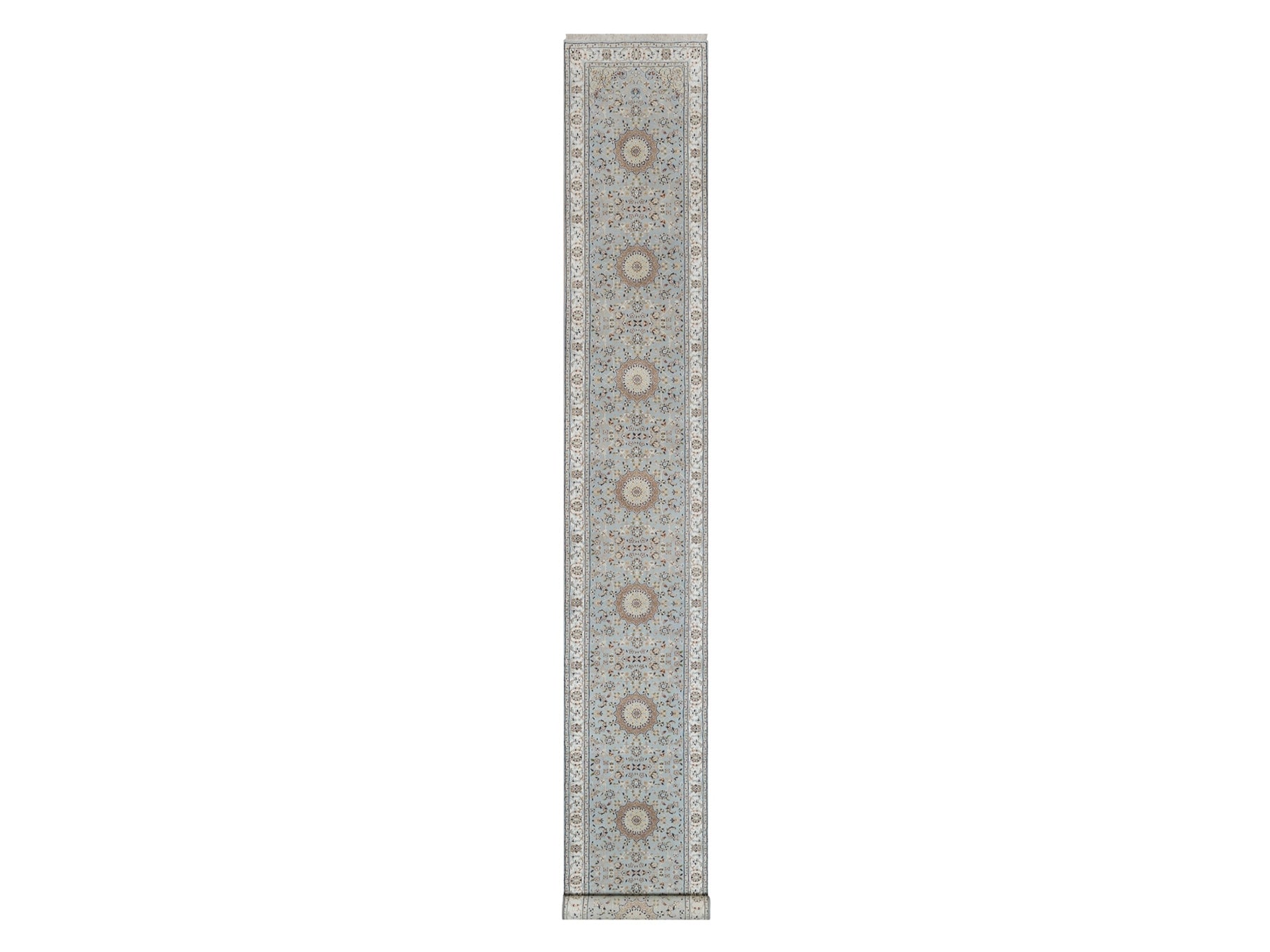 Blue 2'7" x 18'5" Fine Oriental Hand knotted Wool/Silk Rug - Sku: O091615