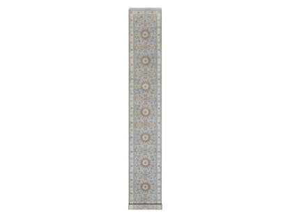 Blue 2'7" x 18'5" Fine Oriental Hand knotted Wool/Silk Rug - Sku: O091615