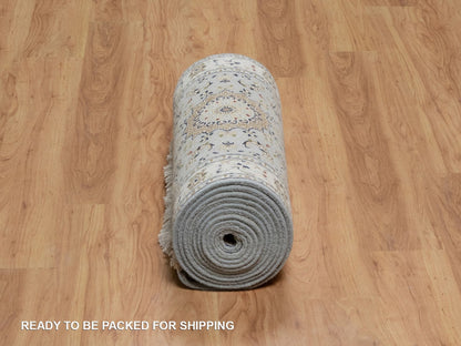 Blue 2'7" x 18'5" Fine Oriental Hand knotted Wool/Silk Rug - Sku: O091615
