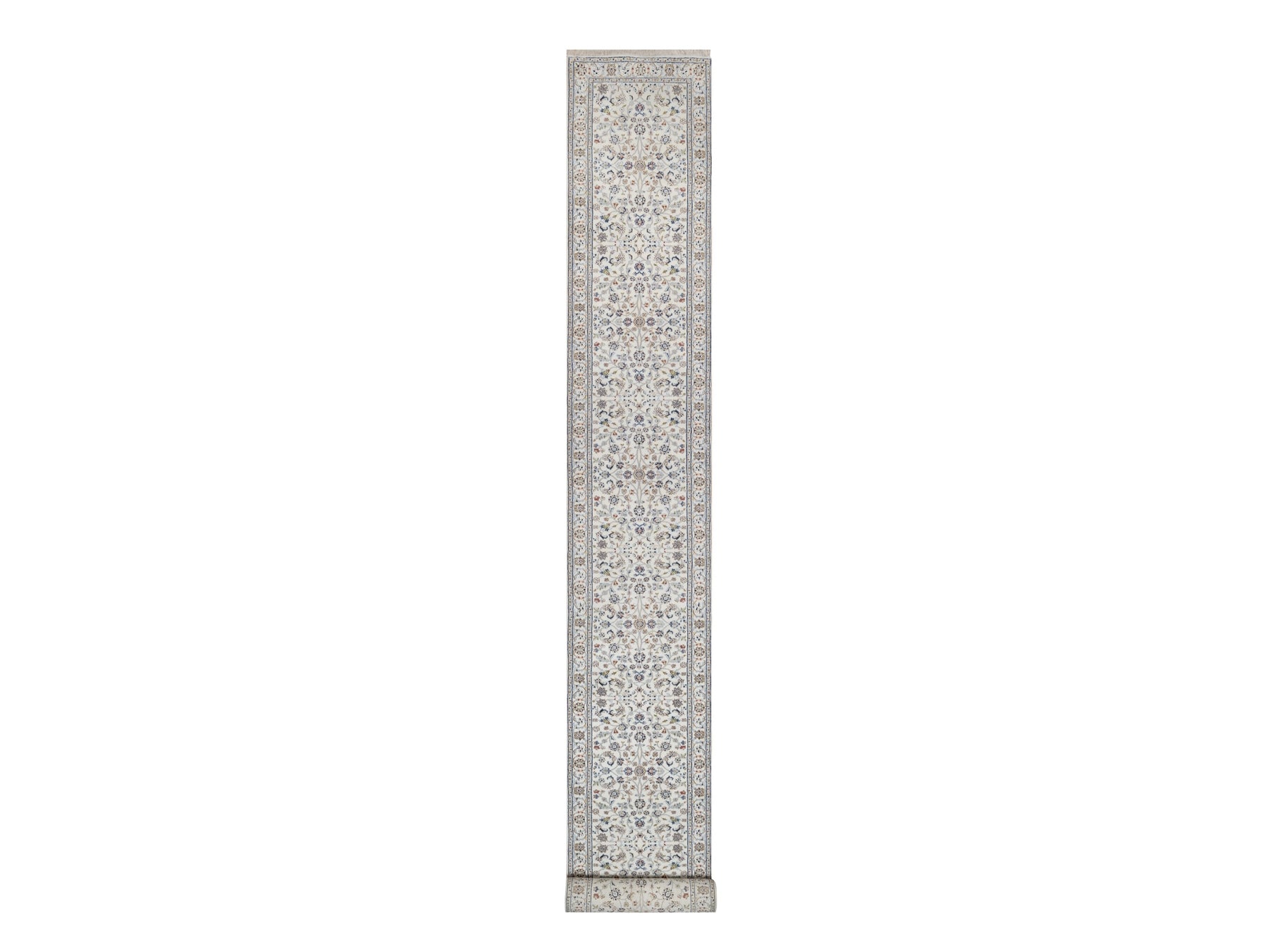 Nain Fine Oriental hand-knotted wool/silk runner in Ivory, 2'9" x 21'8" — SKU O091619