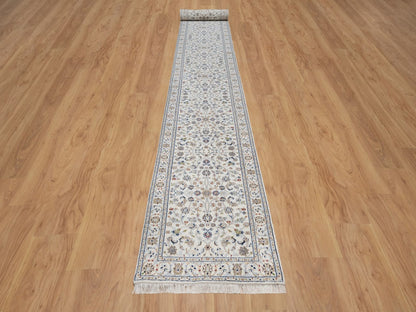 Ivory 2'9" x 21'8" Fine Oriental Hand knotted Wool/Silk Rug - Sku: O091619