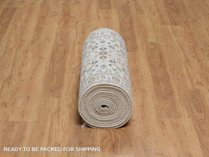 Ivory 2'9" x 21'8" Fine Oriental Hand knotted Wool/Silk Rug - Sku: O091619