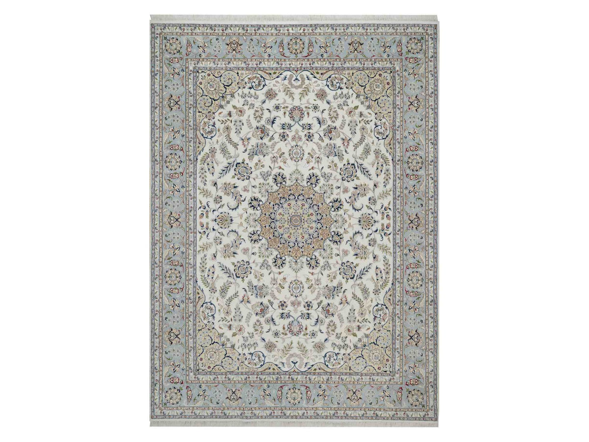 Nain hand-knotted wool/silk rug in Ivory, 8'9" x 12', SKU O091620