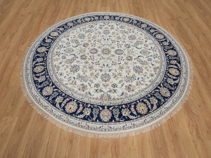 Nain Fine Oriental hand-knotted wool/silk rug in Ivory & Midnight Blue, 7'9" x 7'9" — SKU O091622 (view 2)