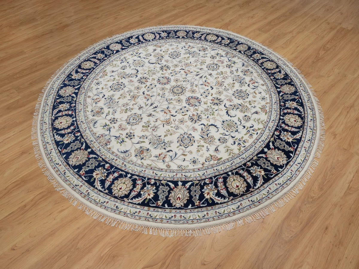 Nain Fine Oriental hand-knotted wool/silk rug in Ivory & Midnight Blue, 7'9" x 7'9" — SKU O091622 (view 3)