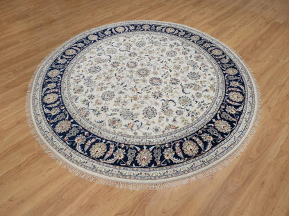 Nain Fine Oriental hand-knotted wool/silk rug in Ivory & Midnight Blue, 7'9" x 7'9" — SKU O091622 (view 3)