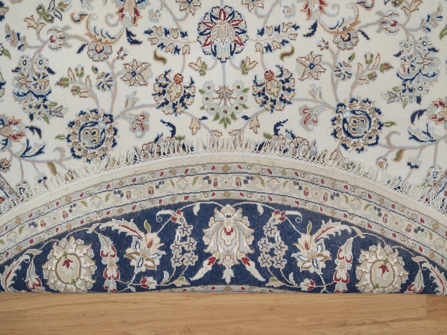 Nain Fine Oriental hand-knotted wool/silk rug in Ivory & Midnight Blue, 7'9" x 7'9" — SKU O091622 (view 4)