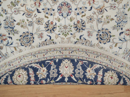 Nain Fine Oriental hand-knotted wool/silk rug in Ivory & Midnight Blue, 7'9" x 7'9" — SKU O091622 (view 4)
