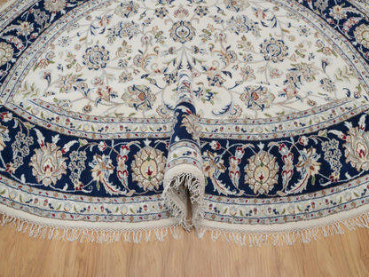 Ivory 7'9" x 7'9" Fine Oriental Hand knotted Wool/Silk Rug - Sku: O091622