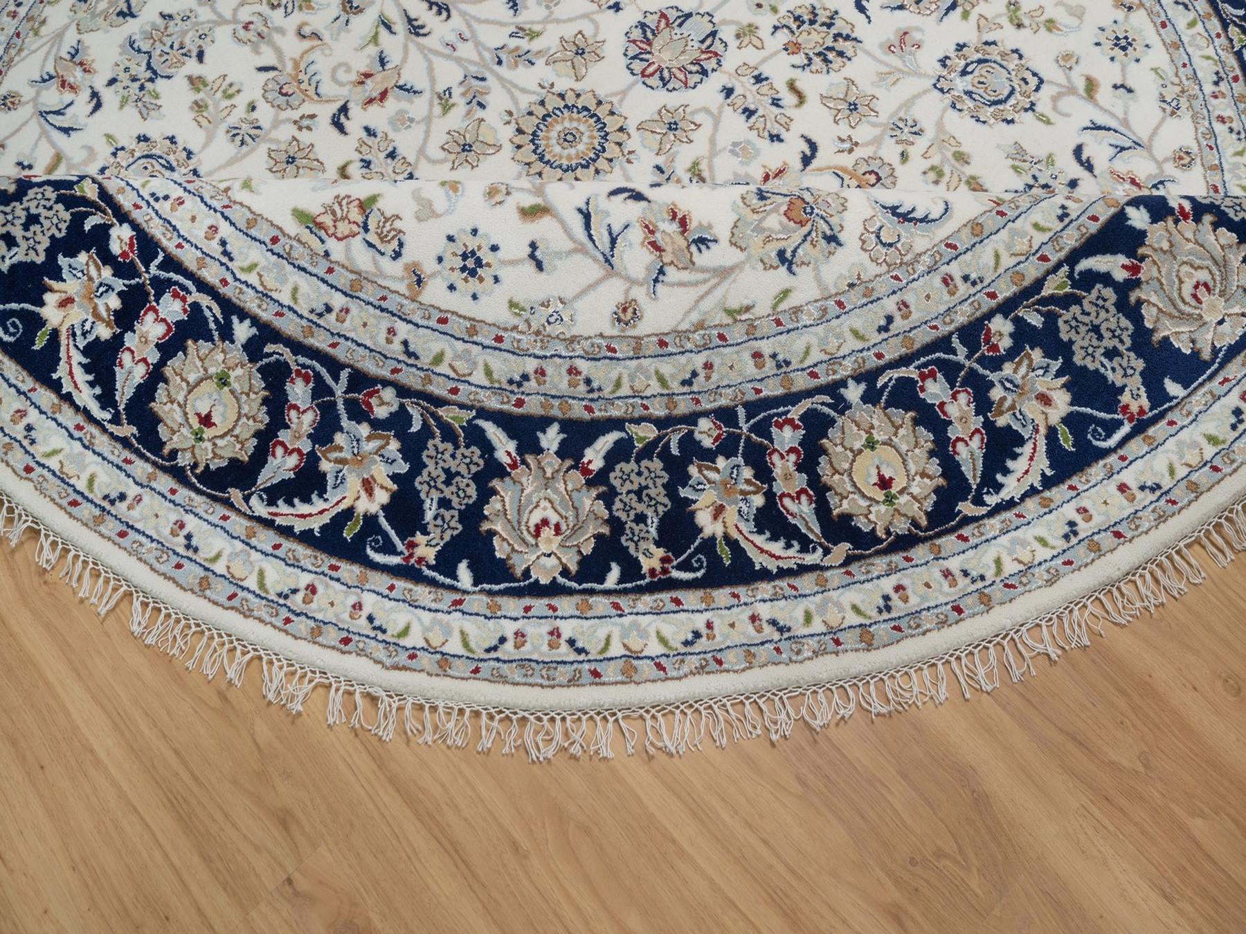 Nain Fine Oriental hand-knotted wool/silk rug in Ivory & Midnight Blue, 7'9" x 7'9" — SKU O091622 (view 6)