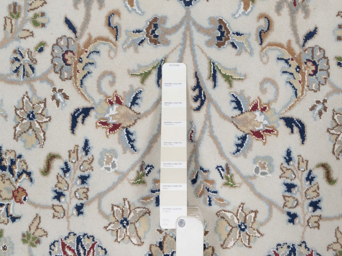 Nain Fine Oriental hand-knotted wool/silk rug in Ivory & Midnight Blue, 7'9" x 7'9" — SKU O091622 (view 7)