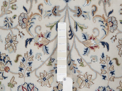 Nain Fine Oriental hand-knotted wool/silk rug in Ivory & Midnight Blue, 7'9" x 7'9" — SKU O091622 (view 7)