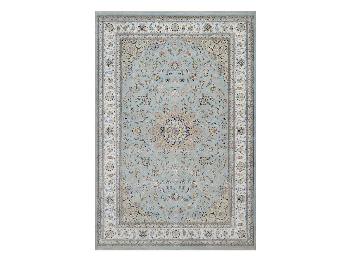 Nain Fine Oriental hand-knotted wool/silk rug in Blue & Ivory, 12' x 18'4" — SKU O091627