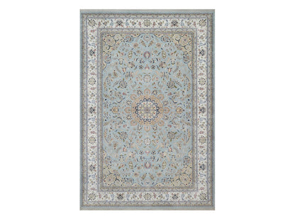 Nain Fine Oriental hand-knotted wool/silk rug in Blue & Ivory, 12' x 18'4" — SKU O091627