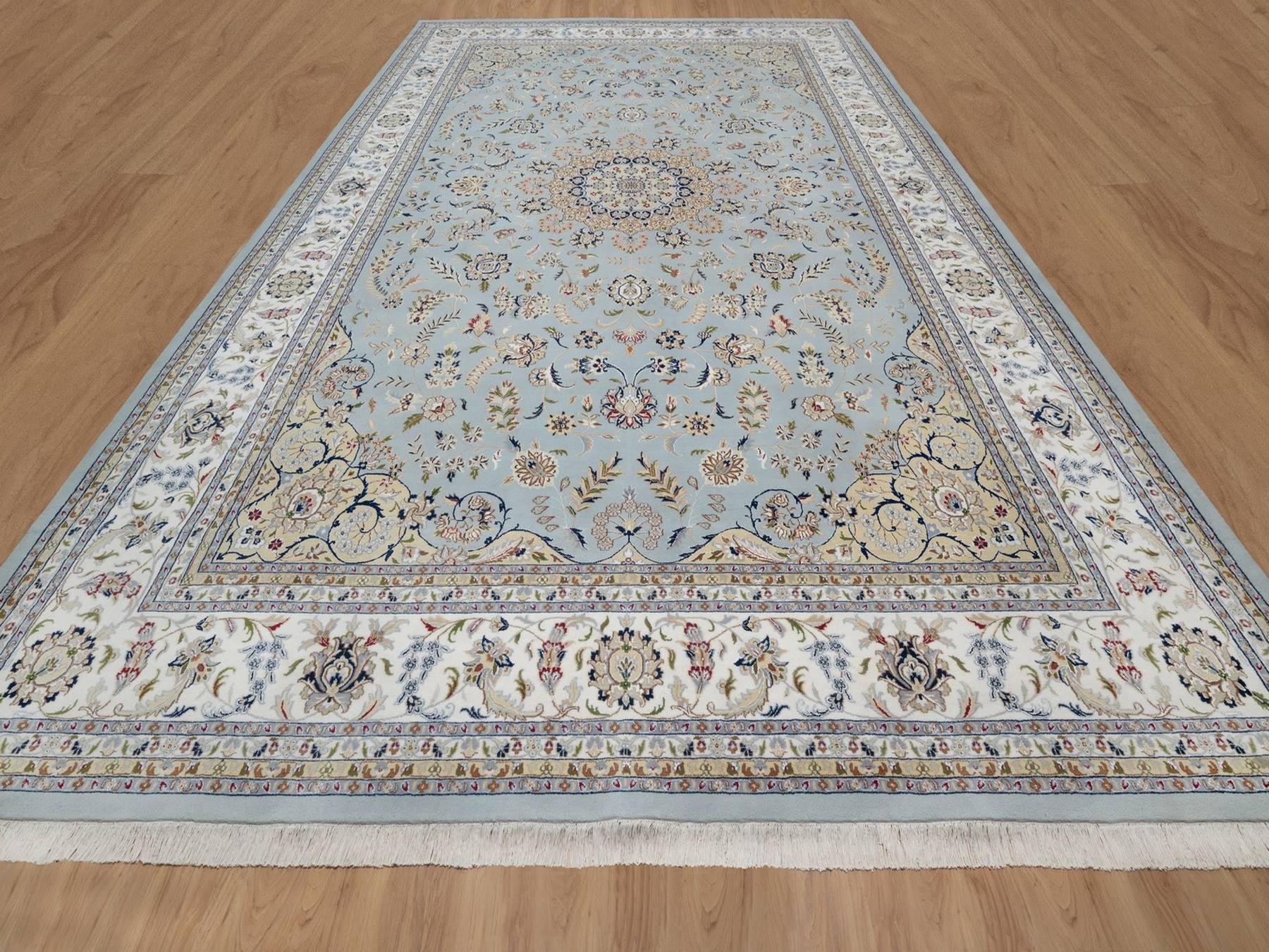 Blue 12'0" x 18'4" Fine Oriental Hand knotted Wool/Silk Rug - Sku: O091627