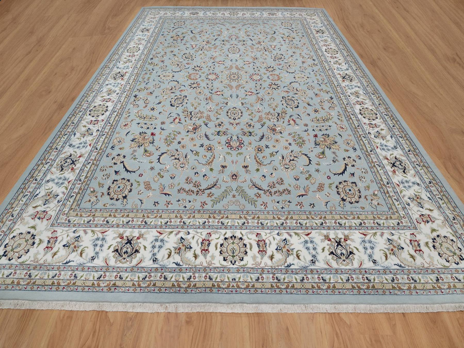 Blue 11'11" x 15'7" Fine Oriental Hand knotted Wool/Silk Rug - Sku: O091630