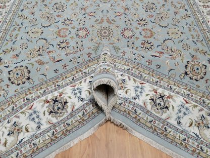 Blue 11'11" x 15'7" Fine Oriental Hand knotted Wool/Silk Rug - Sku: O091630