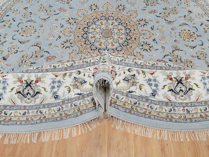 Blue 11'9" x 11'9" Fine Oriental Hand knotted Wool/Silk Rug - Sku: O091635