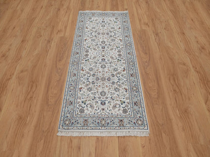 Ivory 2'9" x 6'1" Fine Oriental Hand knotted Wool/Silk Rug - Sku: O091636