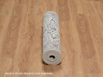 Ivory 2'9" x 6'1" Fine Oriental Hand knotted Wool/Silk Rug - Sku: O091636
