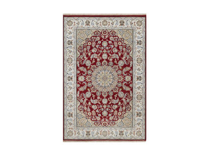 Nain Fine Oriental hand-knotted wool/silk rug in Red & Ivory, 6' x 9' — SKU O091641