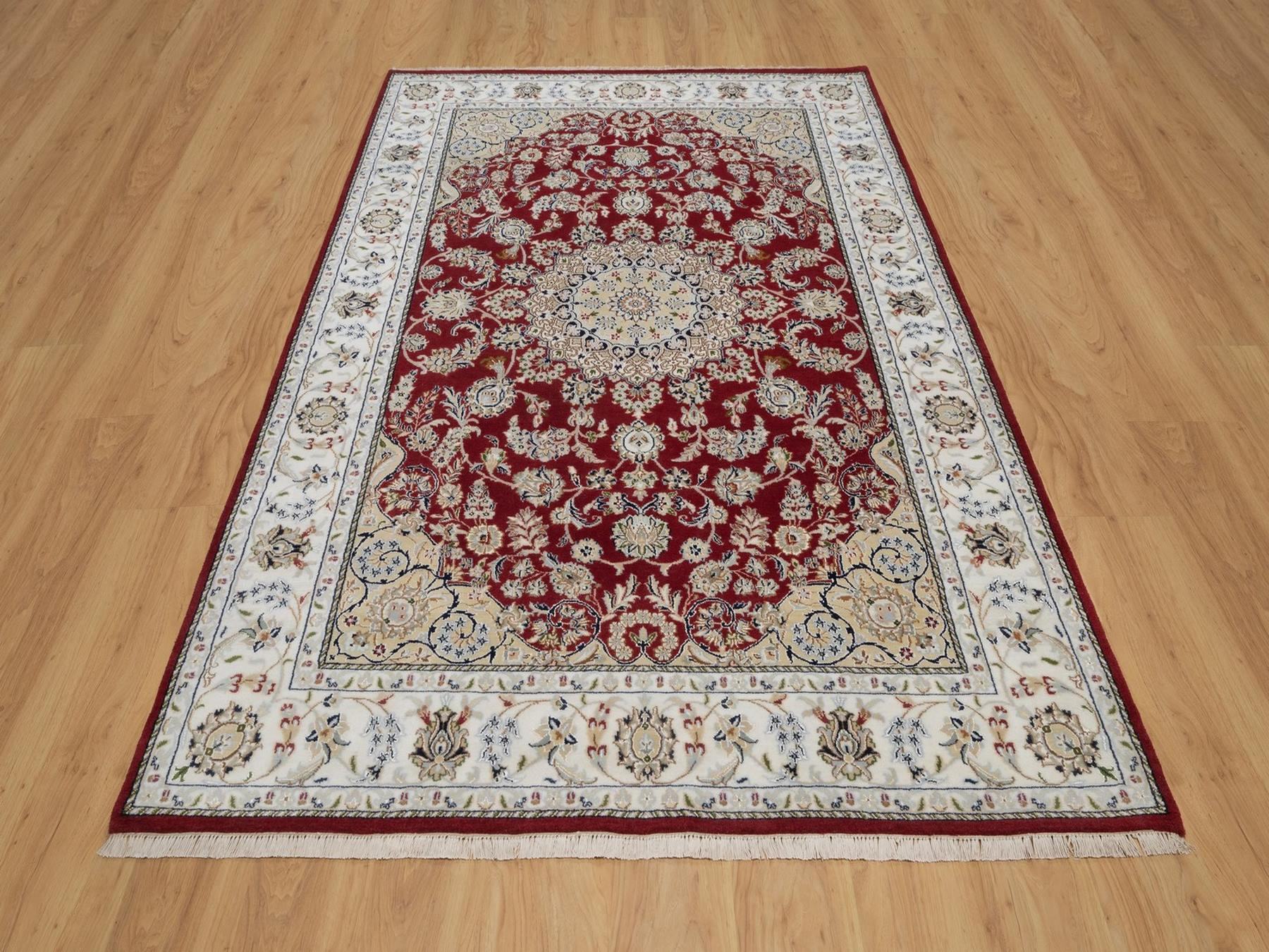 Nain Fine Oriental hand-knotted wool/silk rug in Red & Ivory, 6' x 9' — SKU O091641 (view 2)