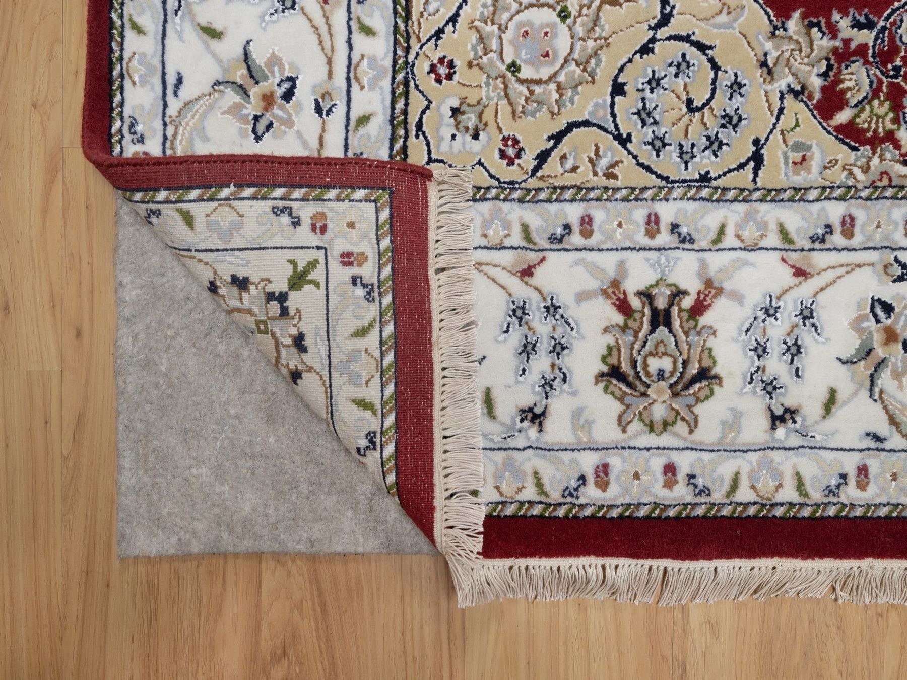 Nain Fine Oriental hand-knotted wool/silk rug in Red & Ivory, 6' x 9' — SKU O091641 (view 4)