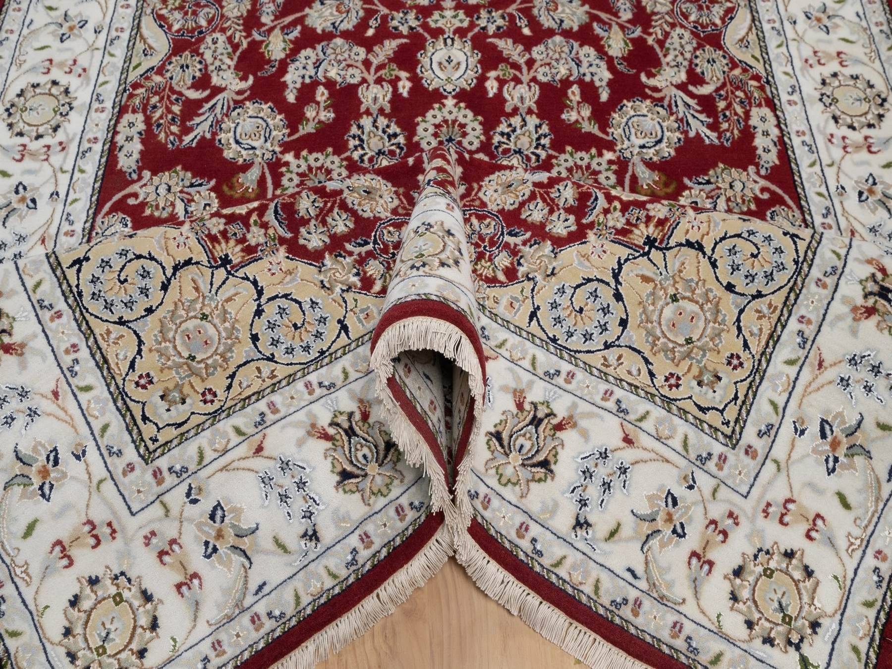 Nain Fine Oriental hand-knotted wool/silk rug in Red & Ivory, 6' x 9' — SKU O091641 (view 5)