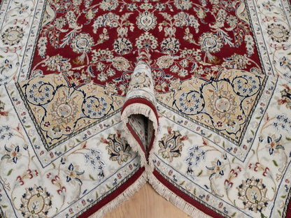 Nain Fine Oriental hand-knotted wool/silk rug in Red & Ivory, 6' x 9' — SKU O091641 (view 5)