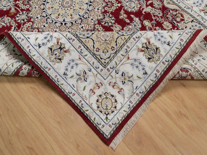 Nain Fine Oriental hand-knotted wool/silk rug in Red & Ivory, 6' x 9' — SKU O091641 (view 6)