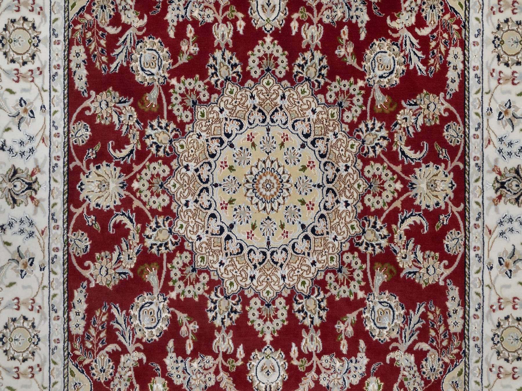 Nain Fine Oriental hand-knotted wool/silk rug in Red & Ivory, 6' x 9' — SKU O091641 (view 8)