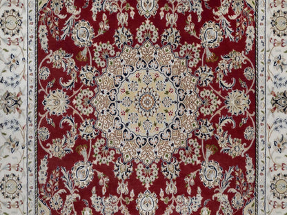 Nain Fine Oriental hand-knotted wool/silk rug in Red & Ivory, 6' x 9' — SKU O091641 (view 8)
