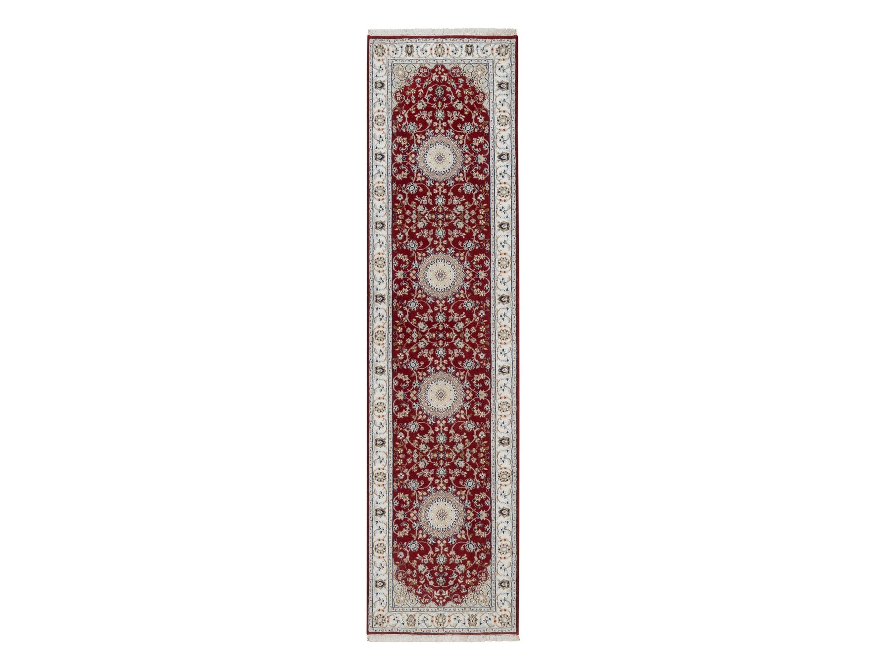 Nain Fine Oriental hand-knotted wool/silk runner in Red & Ivory, 2'7" x 10'3" — SKU O091642
