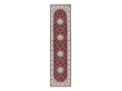Nain Fine Oriental hand-knotted wool/silk runner in Red & Ivory, 2'7" x 10'3" — SKU O091642