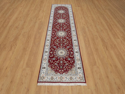 Nain Fine Oriental hand-knotted wool/silk runner in Red & Ivory, 2'7" x 10'3" — SKU O091642 (view 2)