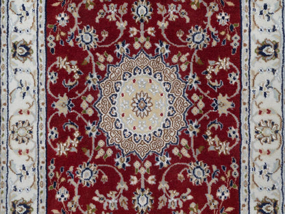 Nain Fine Oriental hand-knotted wool/silk runner in Red & Ivory, 2'7" x 10'3" — SKU O091642 (view 5)