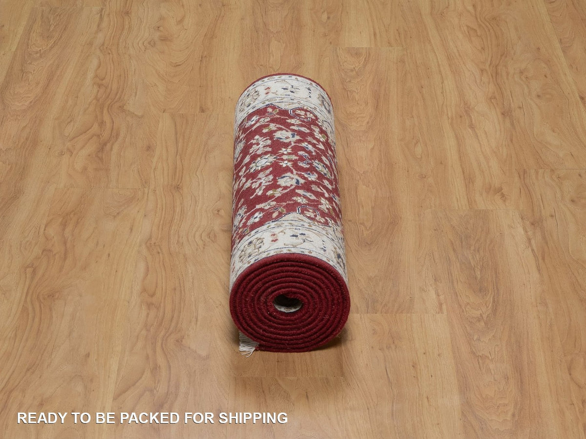 Nain Fine Oriental hand-knotted wool/silk runner in Red & Ivory, 2'7" x 10'3" — SKU O091642 (view 6)