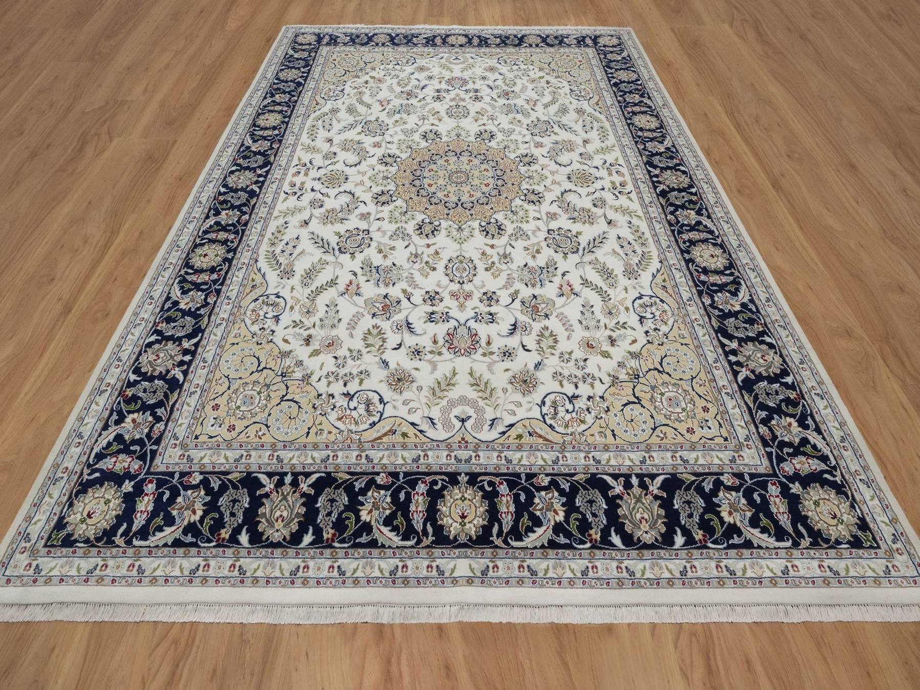 Ivory 8'11" x 12'3" Fine Oriental Hand knotted Wool/Silk Rug - Sku: O091643