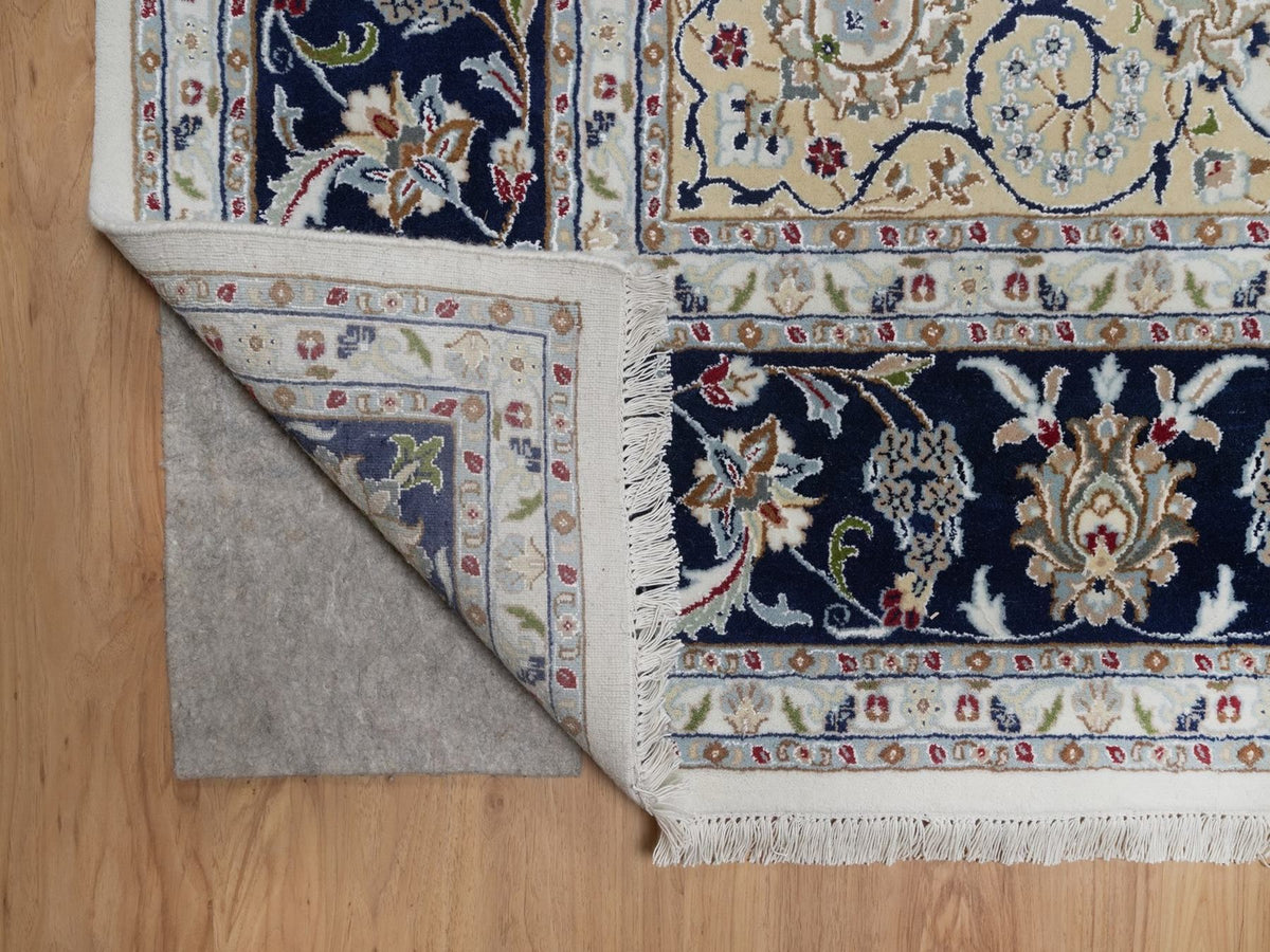 Nain Fine Oriental hand-knotted wool/silk rug in Ivory & Midnight Blue, 8'11" x 12'3" — SKU O091643 (view 4)