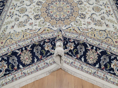 Nain Fine Oriental hand-knotted wool/silk rug in Ivory & Midnight Blue, 8'11" x 12'3" — SKU O091643 (view 5)