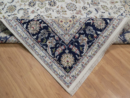 Nain Fine Oriental hand-knotted wool/silk rug in Ivory & Midnight Blue, 8'11" x 12'3" — SKU O091643 (view 6)